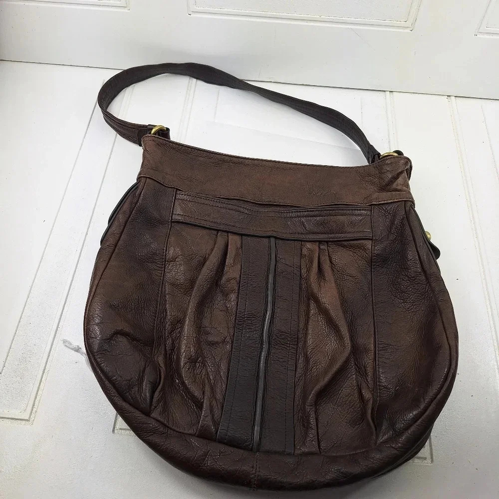 Sabina New York Genuine Leather Shoulder Hobo Brown Big Carry Bag Tote. - Picture 3 of 11